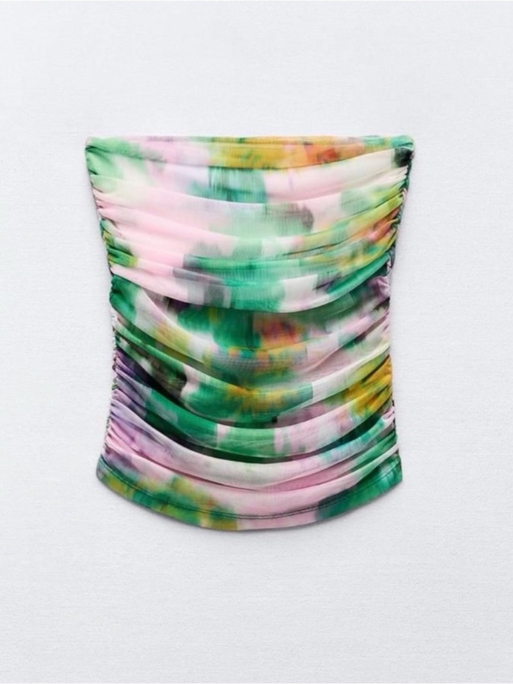 Zara Pink and Green Tie-Dye Strapless Top